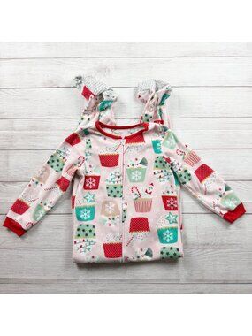 Carter’s Girls Christmas Fleece Pajamas Zip Up Footed Festive Holiday Print 7